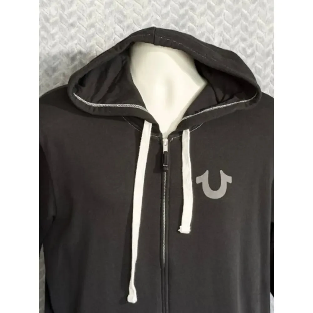 True Religion Hoodie World Tour Mens XL Full Zip Contrast Stitch Y2K Graphic